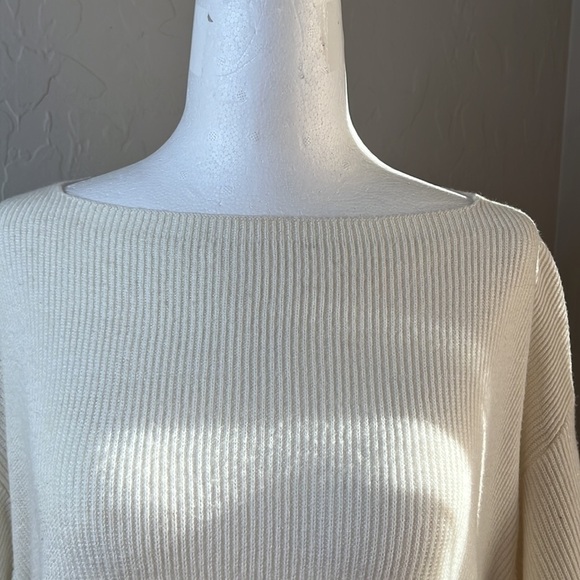 Cable Stitch ivory white boat neck sweater ruched sleeves soft cozy size small - Picture 3 of 9